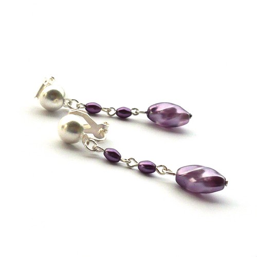Světle fialové korálkové klipsy