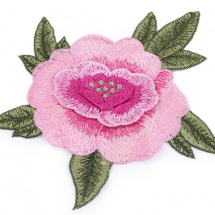 Vyšívaná aplikace růže 3D - sv. růžová