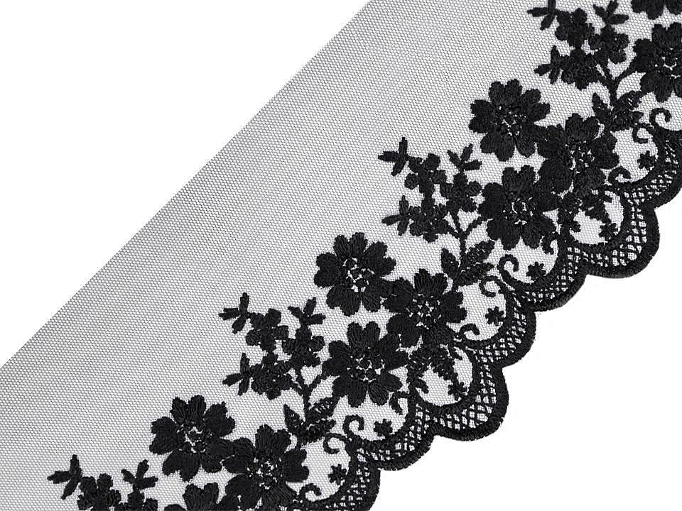 Vyšívaná krajka na monofilu šíře 90 mm (1m) - černá