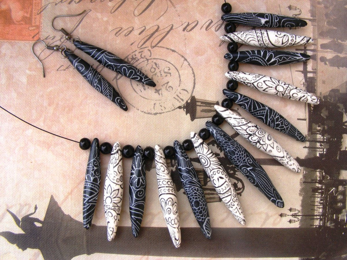 Fimo náhrdelník - černobílé do špičky