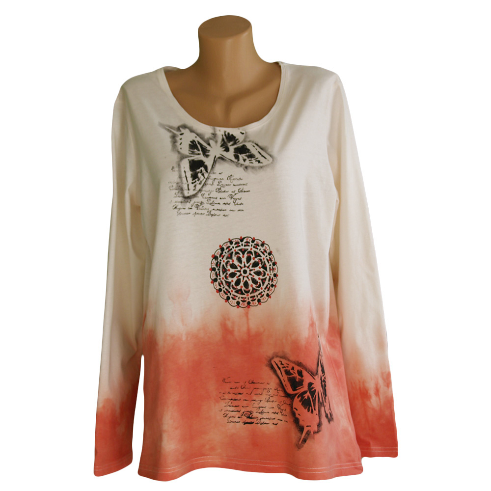 Červeně batikované tričko s motýlem