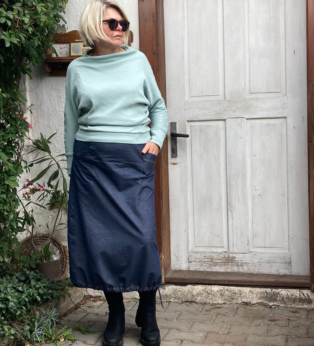 Džinová sukně midi