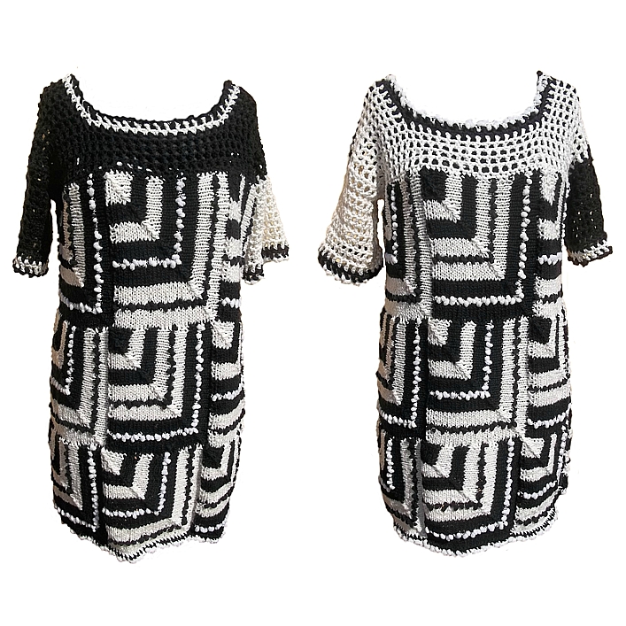 Pleteno-háčkovaná  černobílá tunika
