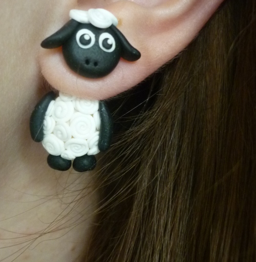 Ovce - fimo náušnice skrz ucho - 1pár
