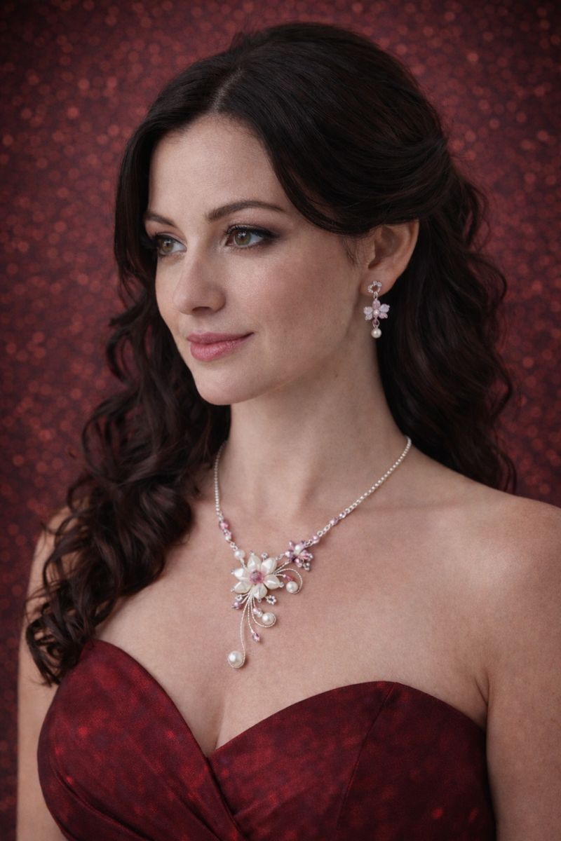 Náhrdelník a náušnice – elegantní květ se růžovými tóny