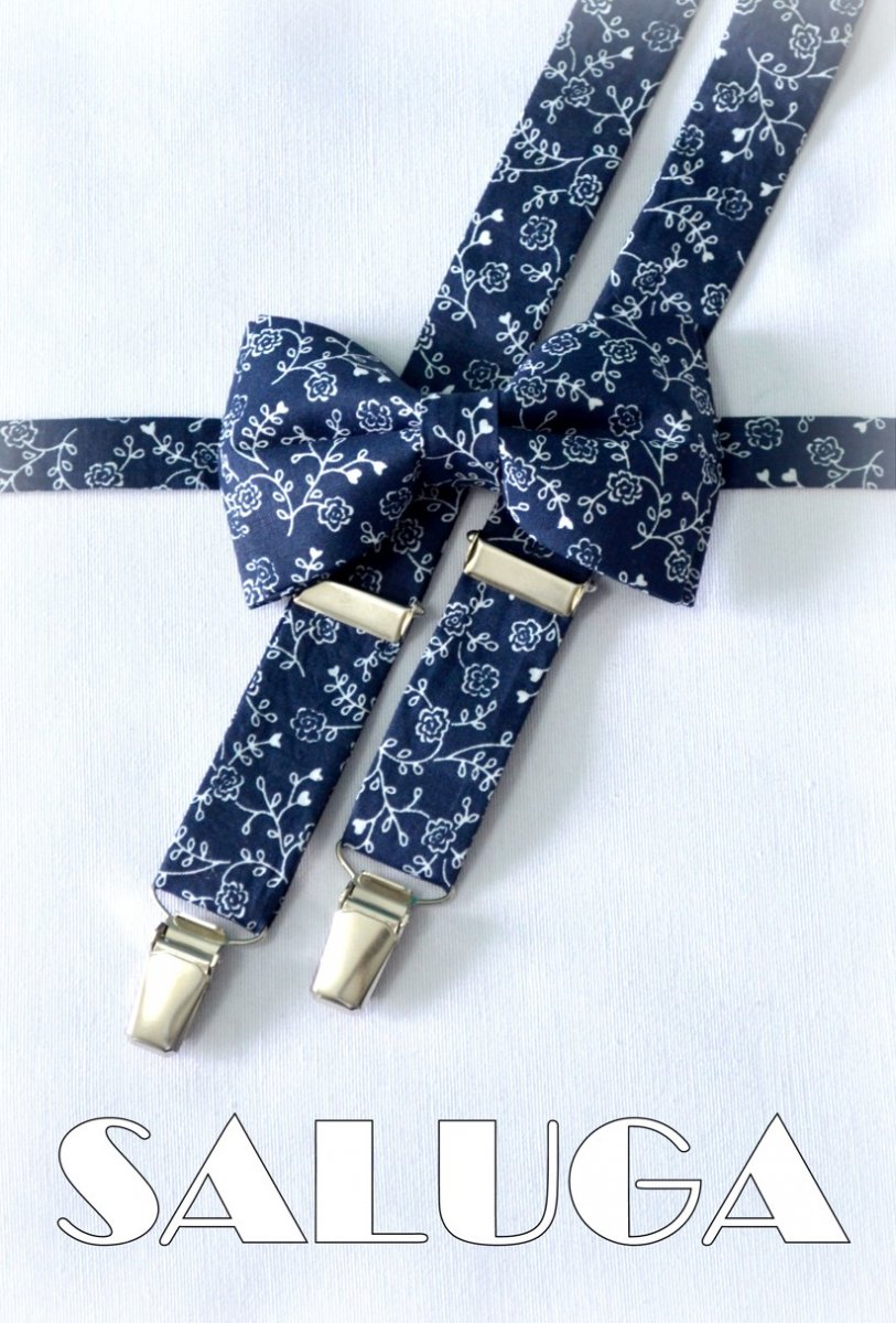 Modrý květovaný set motýlek šle folkový folklorní