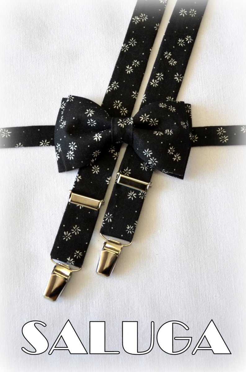 Černý květovaný motýlek + šle