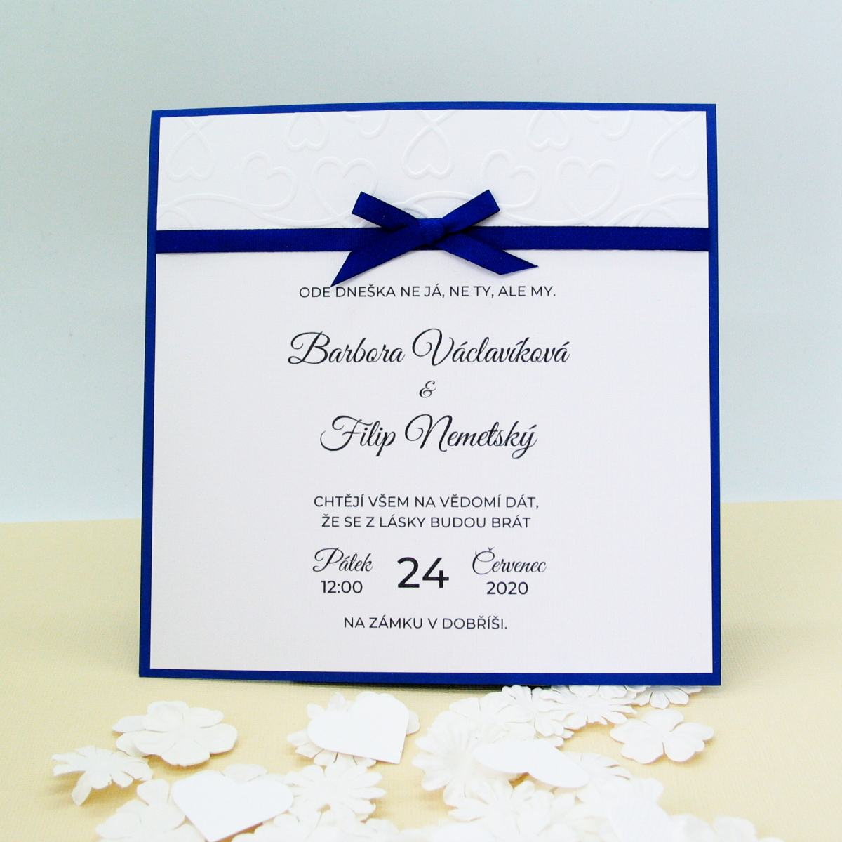 Svatební oznámení VIOLA embos - modro-bílé