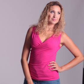 Tričko křížené bez rukávů cyklámenové