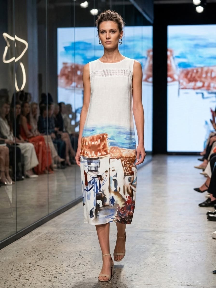 Malované lněné šaty Altea