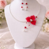 Svatební a společenský šperkový set s červeným květem a perličkami