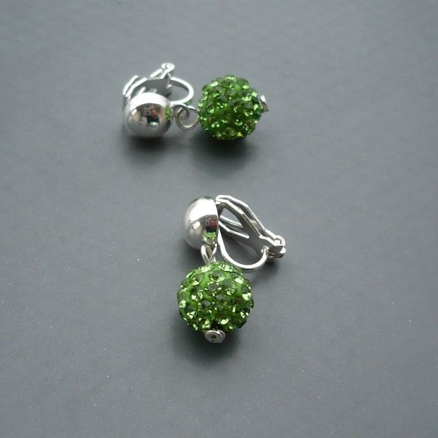 Světle zelené třpytivé jednokuličkové klipsy