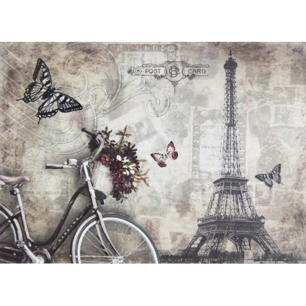 Rýžový papír A4 pro tvoření č. 725 - Post Card, kolo, Eiffelovka