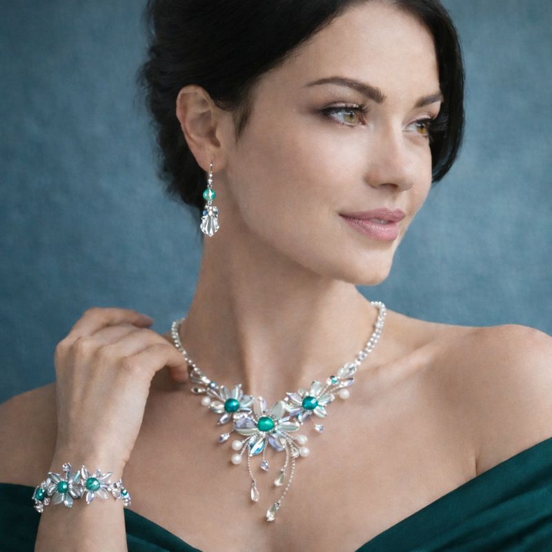 Elegantní plesový šperkový set  v modrozelené