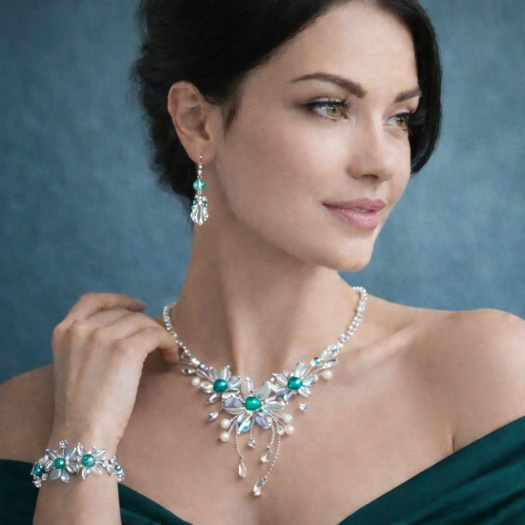 Elegantní plesový šperkový set  v modrozelené