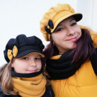 bekovka ,kšiltovka,dámská -černá-hořčicová s mašlí