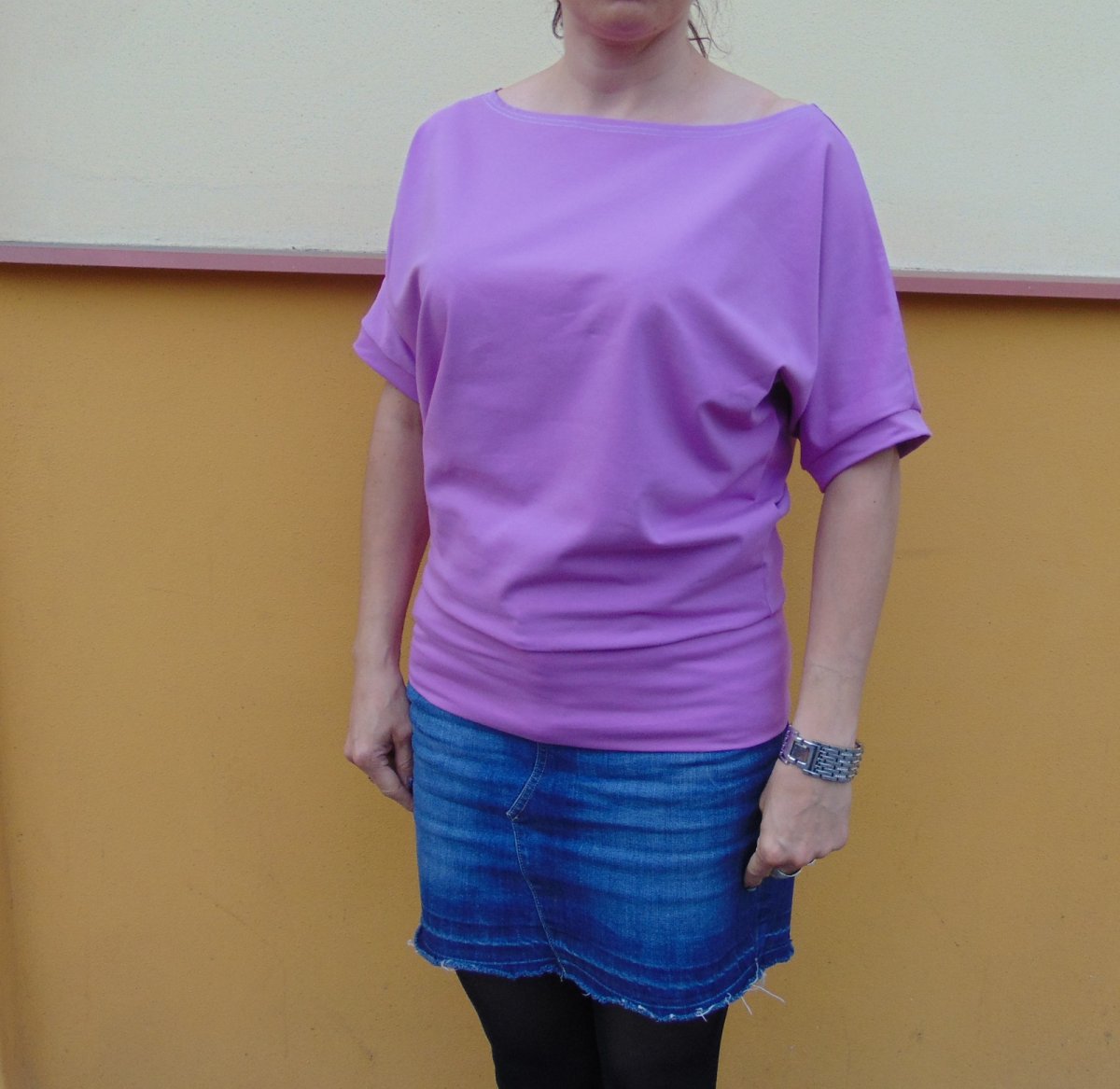 Volné tričko - barva šeříková (bavlna)