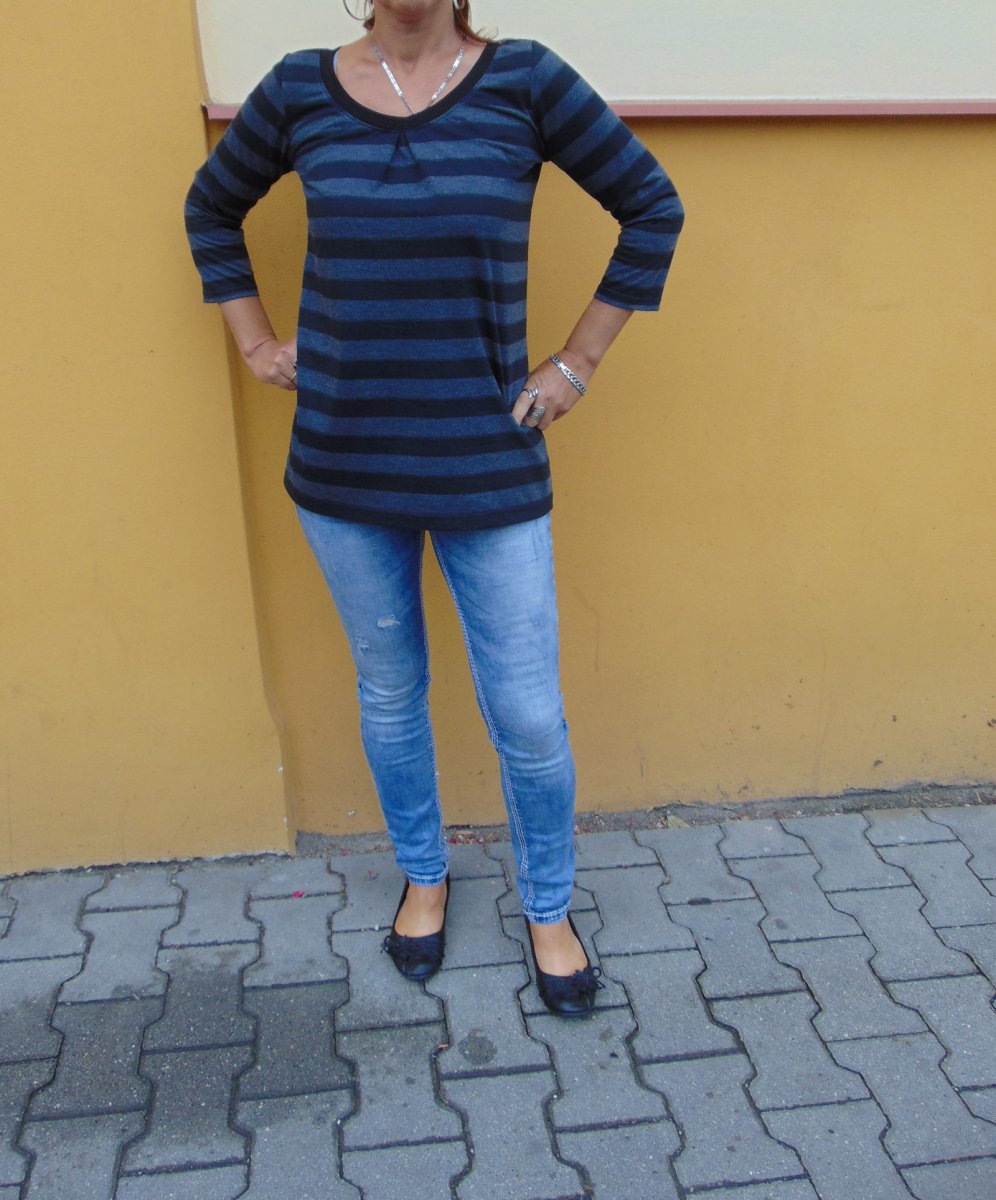 Volné tričko s 3/4 rukávem - pruhy (bavlna)