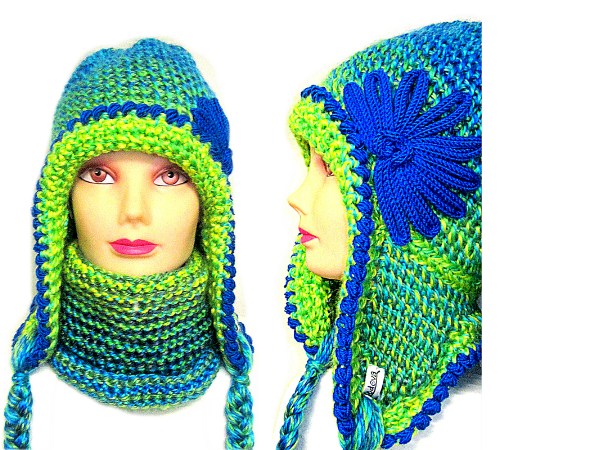 Souprava ušanky a nákrčníku s aplikacemi