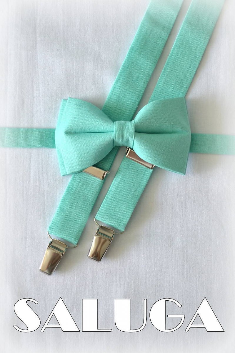 Pánský set - motýlek a šle mentolový azúrový