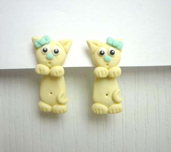 kočičky - fimo náušnice skrz ucho - 1pár