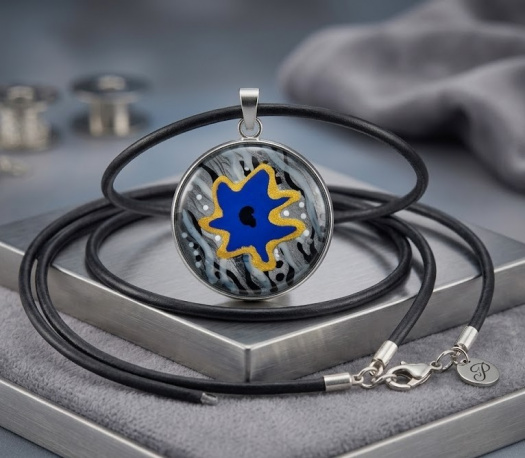 Ručně malovaný skleněný náhrdelník-Hvězdný záblesk v grafitu