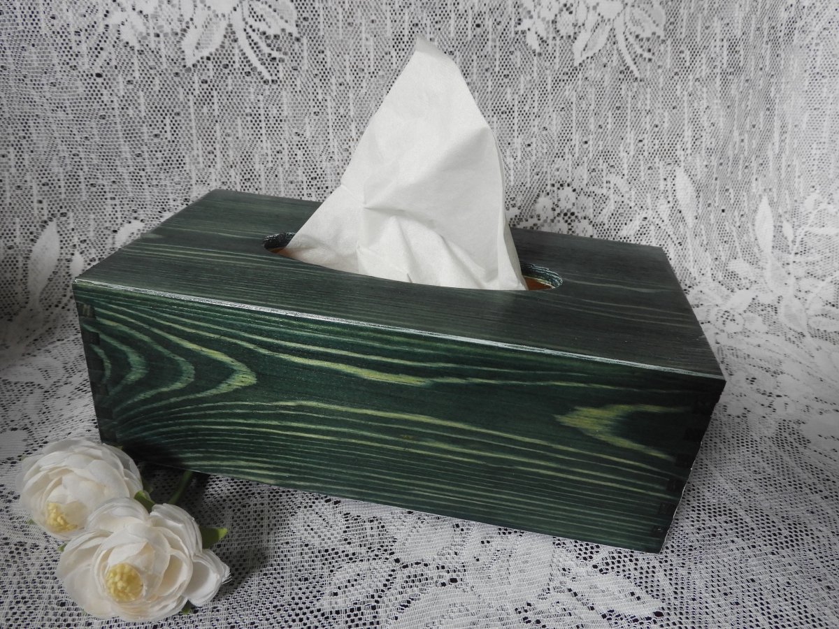 Krabička na kapesníky zelenomodré dřevo