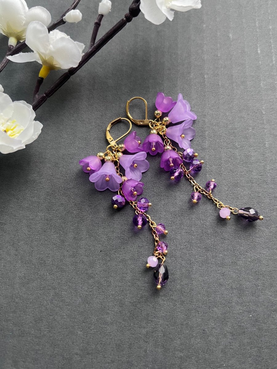 Levandulové hrozny - náušnice