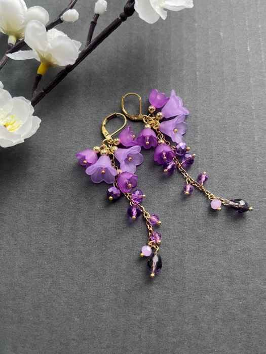 Levandulové hrozny - náušnice