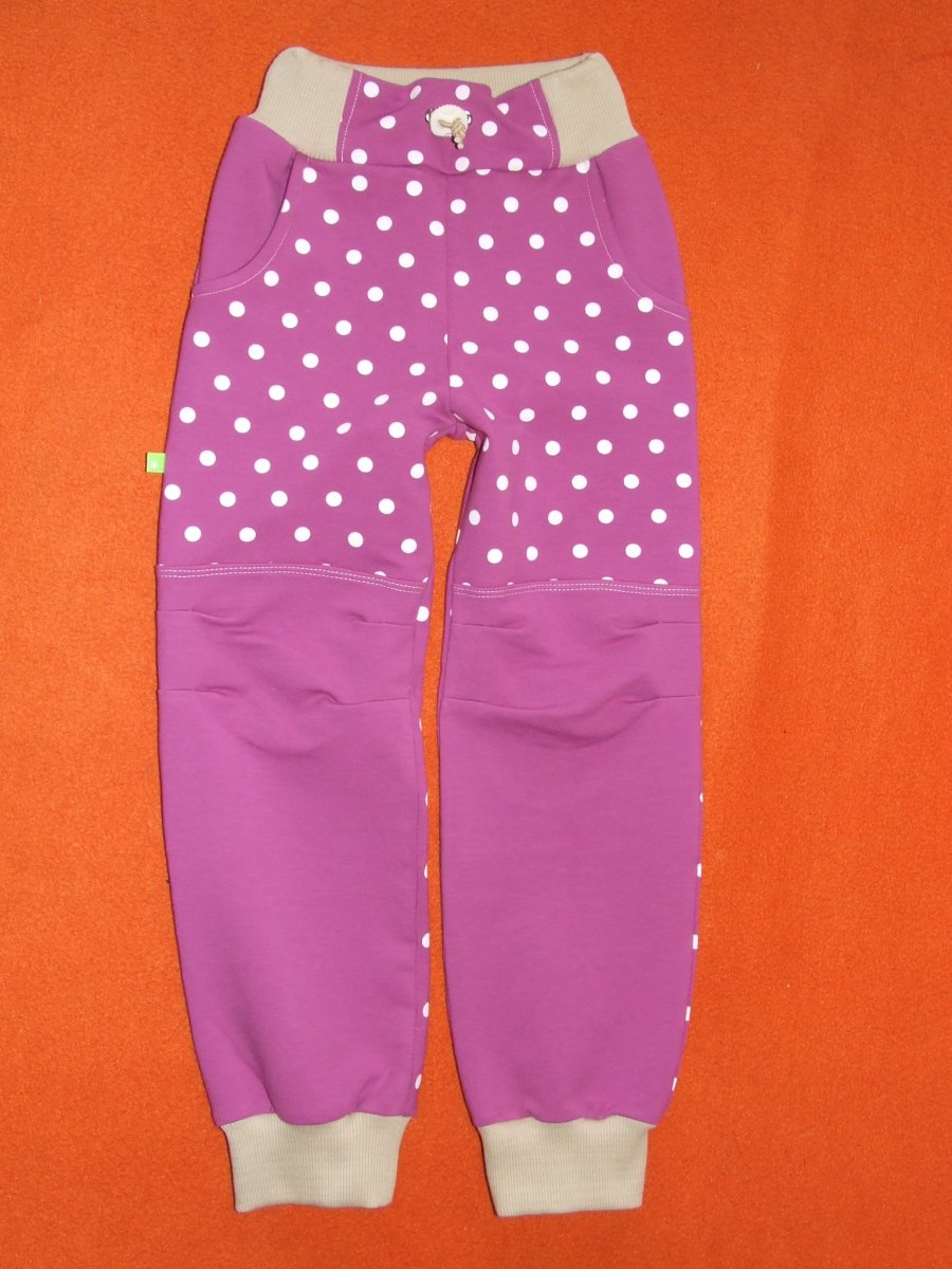 Tepláčky ostružinové s bílým puntíkem ~ vel. 110