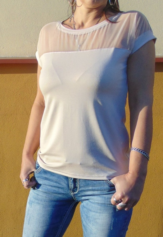 Tričko s tylovým sedlem - barva pudrová S - XXL