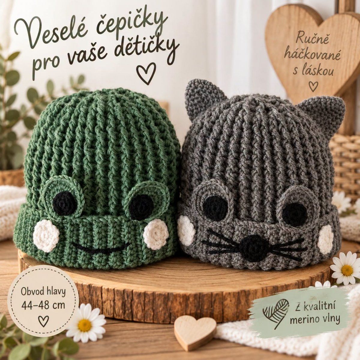Veselé čepičky pro vaše dětičky z MERINO VLNY