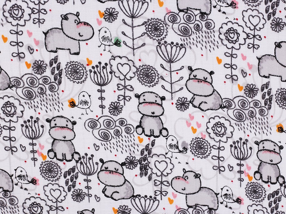 Bavlněná plenkovina šíře 80 cm (1m) - hroch