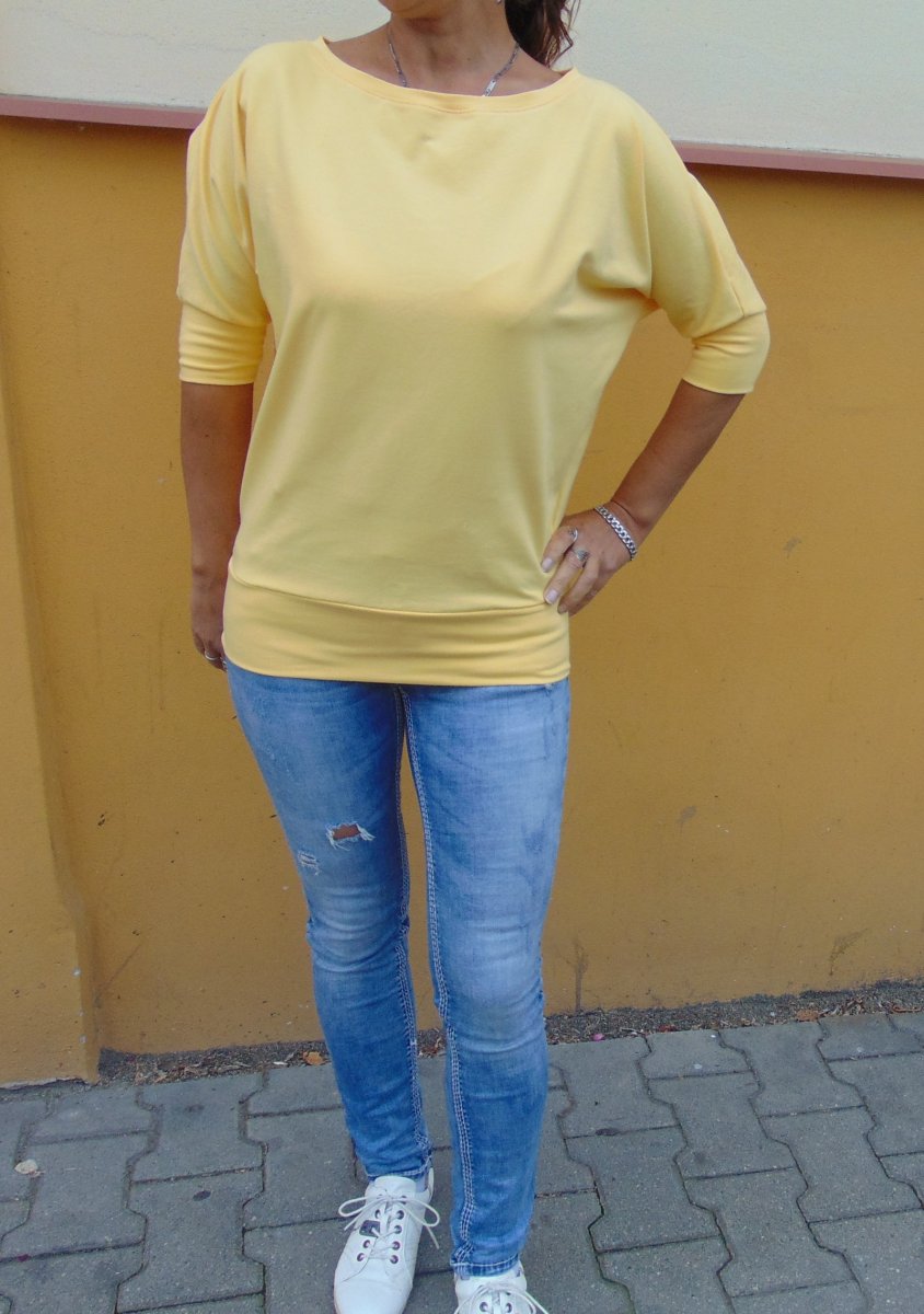 Tričko s netopýřími rukávy  - barva žlutá (bavlna)