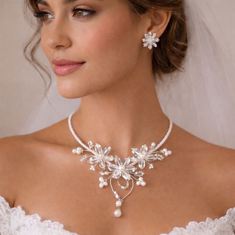 Ručně vyráběný květinový náhrdelník a náušnice – elegantní set 