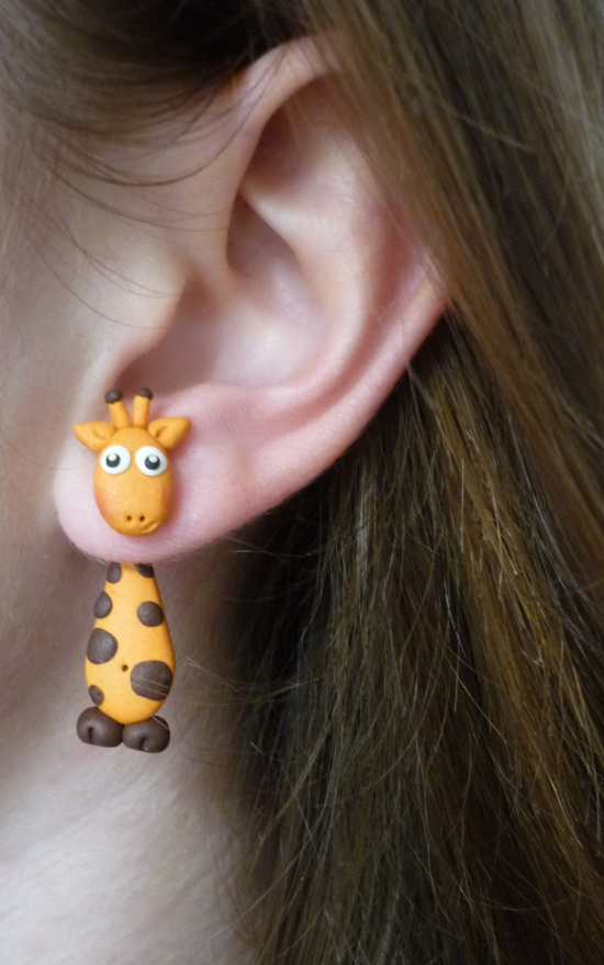 Žirafy - skrz ucho fimo náušnice - poslední pár v nabídce!