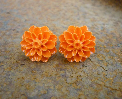 Oranžové květinky - náušnice