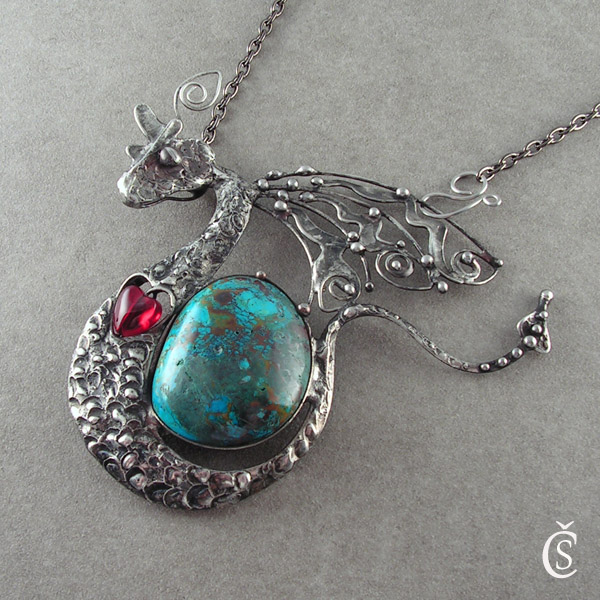 Dračí srdce - Chryzokol, sklo