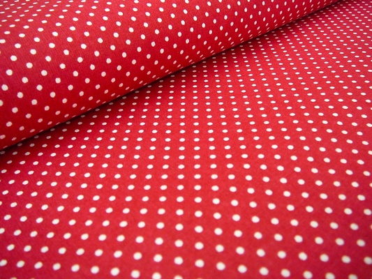 Bavlněná látka - metráž - bílý malý puntíček na červené - š. 150 cm