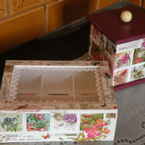 Krabička 6 přihrádek - vintage květy