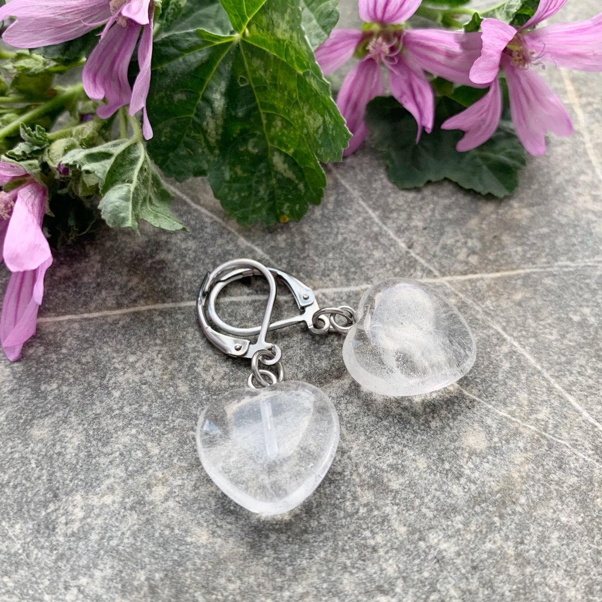 Náušnice s křišťálovými srdíčky - S.Steel