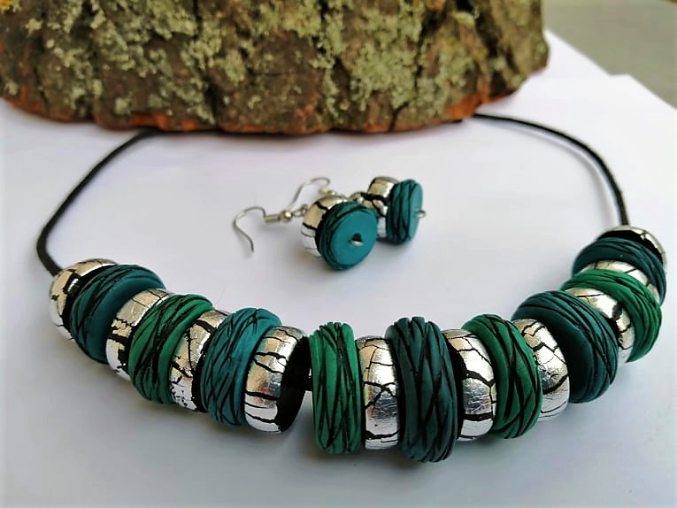 Fimo sada- stříbro a petrolej