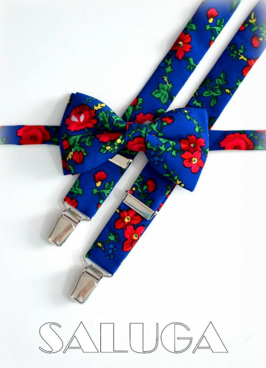 Pánské set motýlek + šle folkový, folklorní,lidový modrý