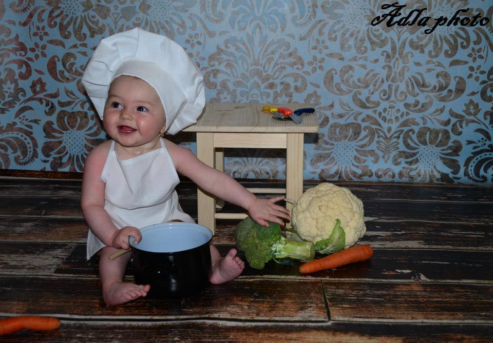 Dětská kuchařská čepice menší a zástěrka 0-2roky