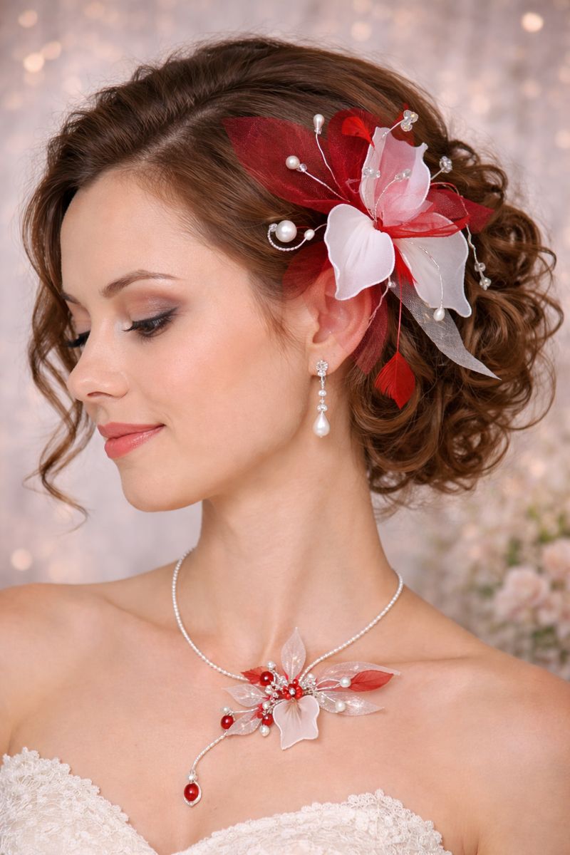 Elegantní náhrdelník a ozdoba do vlasů s jemnými květinovými prvky