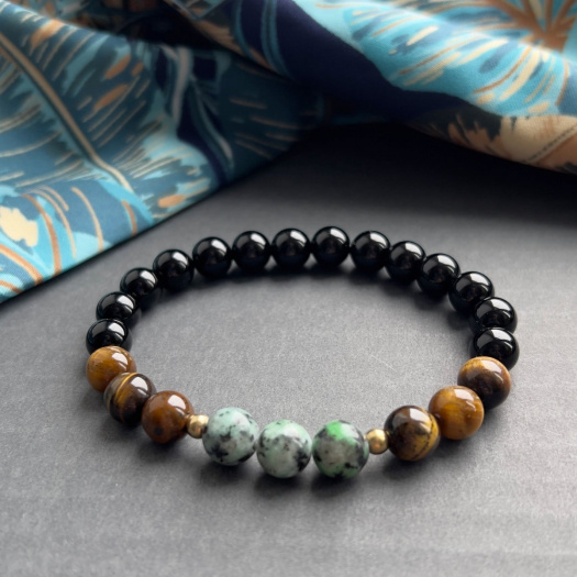 Onyx, tygří oko, africký jaspis - náramek  