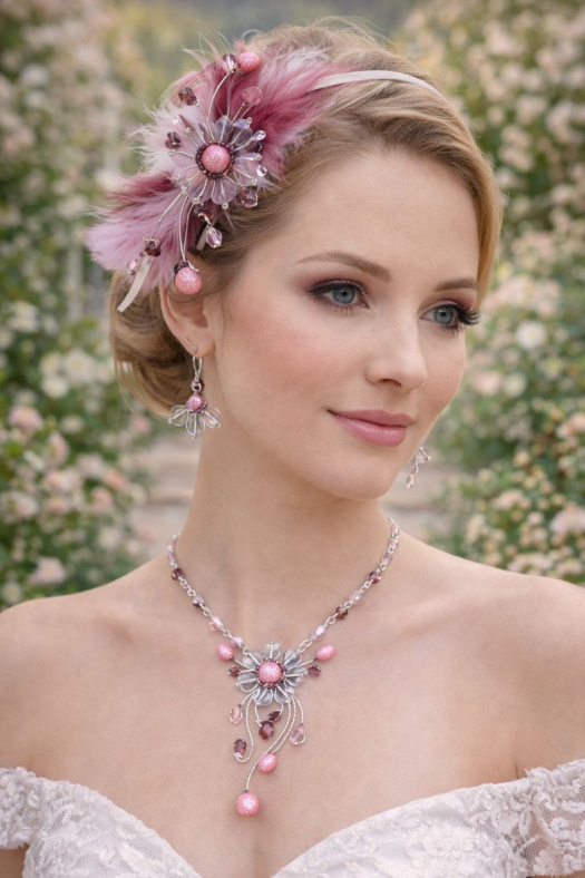 Luxusní ručně vyráběný šperkový set v růžových a burgundských tónech