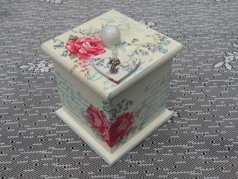 Dárková, svatební,originální krabička s poklopem vintage do světle modra