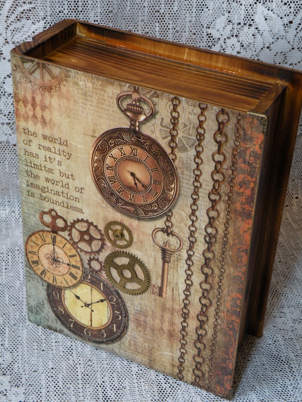 Originální krabička kniha vintage hodinky a klíče