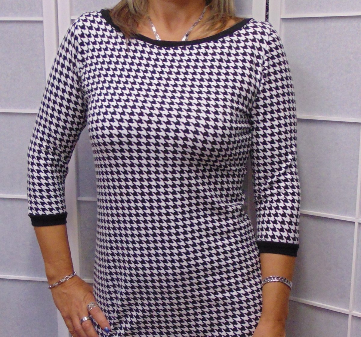 Tričko s 3/4 rukávem - kohoutí stopa (viskóza)